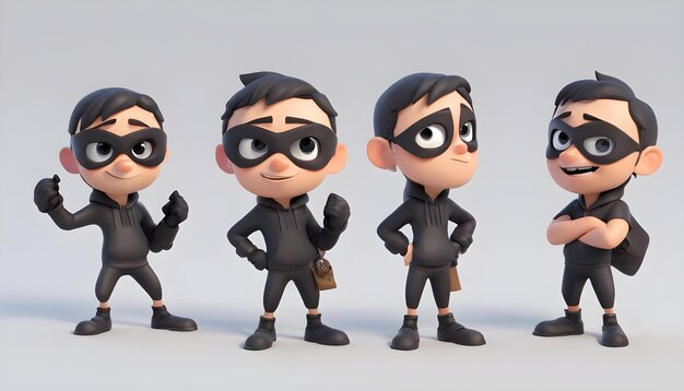 Conjunto de personajes de ladrón en 3D