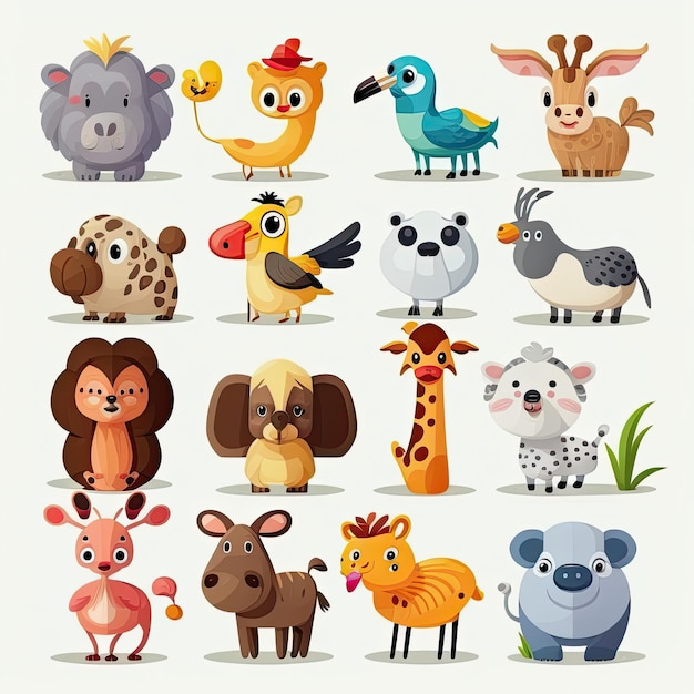 Conjunto de personajes lindos de animales de dibujos animados vector ilustración fondo blanco Hecho por AIInteligencia artificial