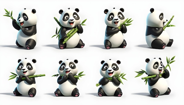 Conjunto de personajes de panda 3D