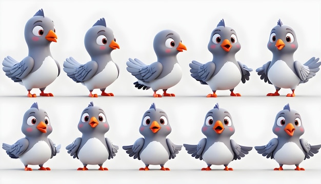 Foto conjunto de personajes de pigeon 3d