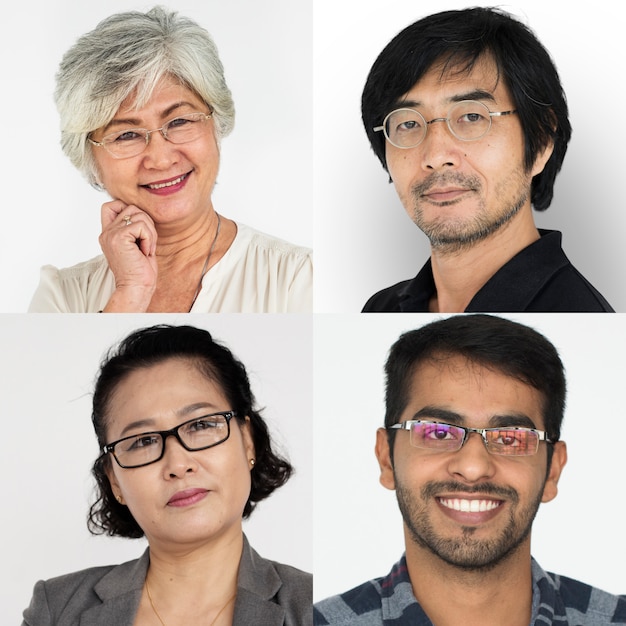 Conjunto de personas de la diversidad con gafas Studio Collage