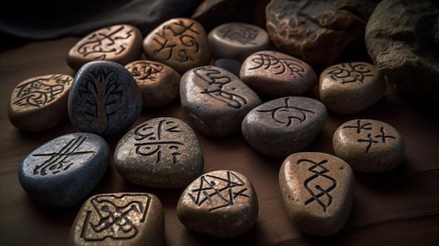 Conjunto de piedras con antiguos símbolos desconocidos