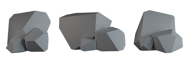 Un conjunto de piedras grises sobre un fondo blanco Rocas grises con grietas 3d render