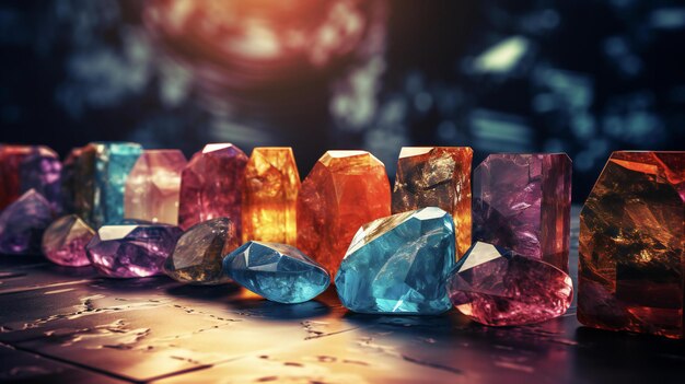 conjunto de piedras de lujo de diferentes colores en un fondo de lujo