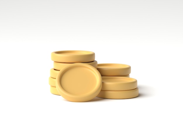 Conjunto de pila de monedas de oro aislado sobre fondo blanco Ilustración 3D de renderizado 3D