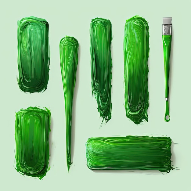 un conjunto de pintura verde y pinceladas aisladas en un fondo transparente en el estilo de textura