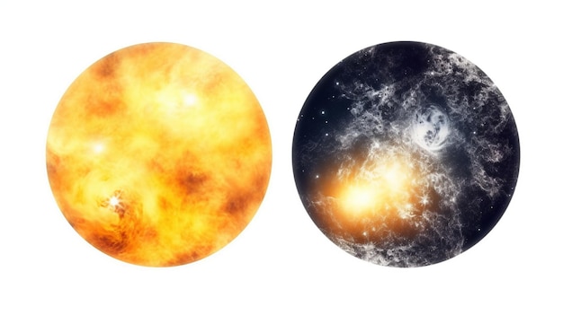 Un conjunto de planetas con una luna en el centro.