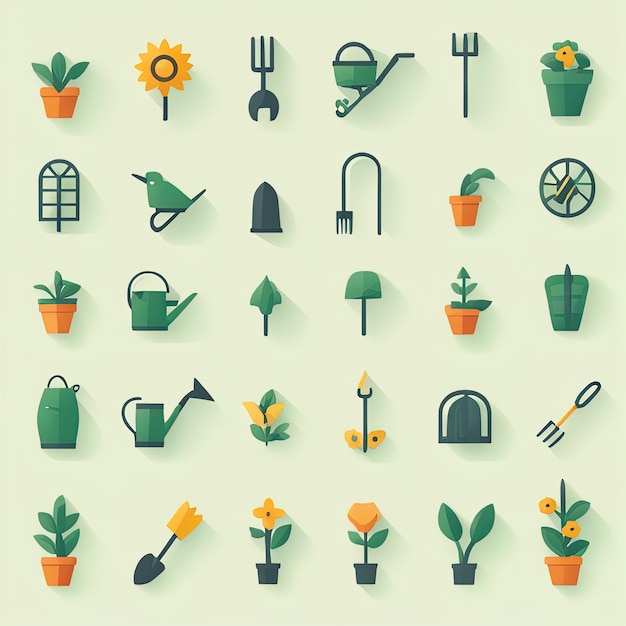 conjunto de plantas de jardín e iconos de jardín herramientas de jardinería ilustración vectorialherramientas de jardín establecer iconos vec