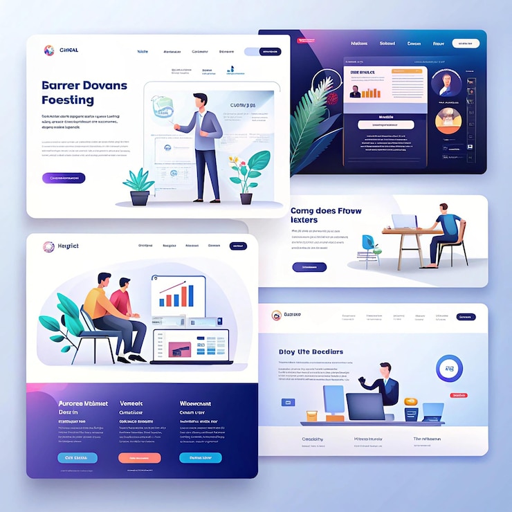 Foto conjunto de plantillas de diseño de páginas web para finanzas y marketing empresariales con conceptos modernos editables para el desarrollo de sitios web y móviles