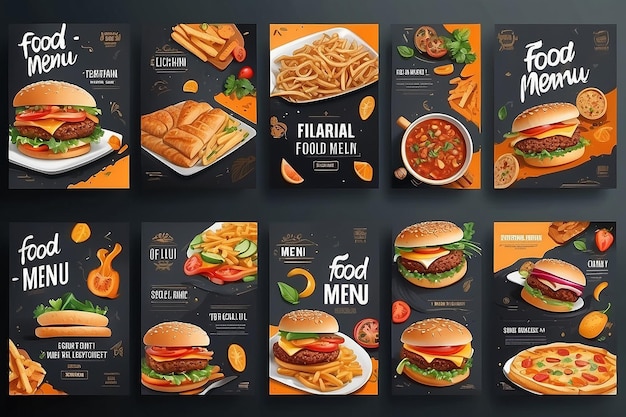 Conjunto de plantillas de pancartas cuadradas temáticas de menús de comida que puede editar Perfecto para la marca empresarial