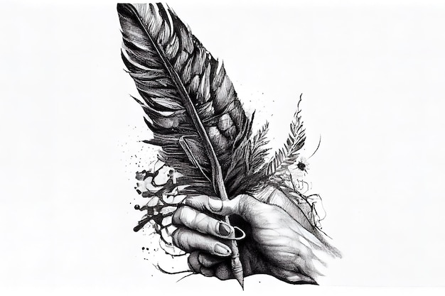 Conjunto de plumas de pájaro Ilustración dibujada a mano convertida en vector Generativo Ai