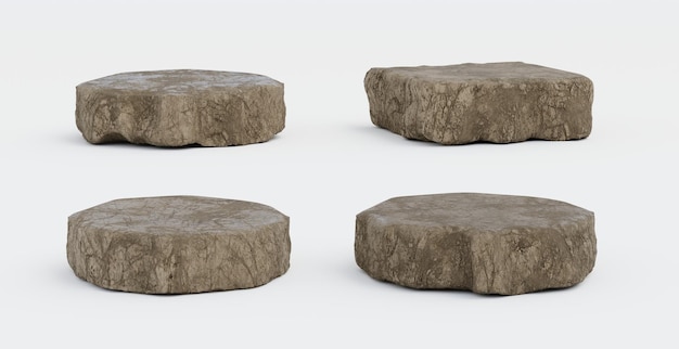 Conjunto de podio de piedra de roca fondo aislado renderización en 3D