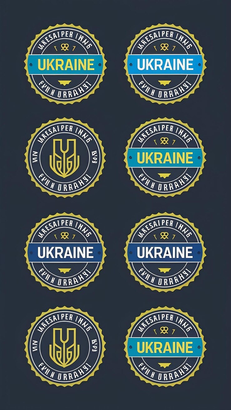 Foto conjunto de puestos con el diseño vectorial de las insignias y emblemas de ucrania