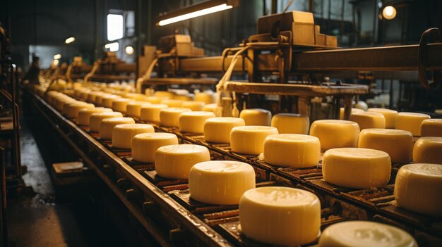 Un conjunto de queso guormet en una fábrica de queso italiana