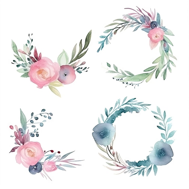 Foto conjunto de ramo de ilustración floral acuarela colección fondo de flor estacionaria de boda