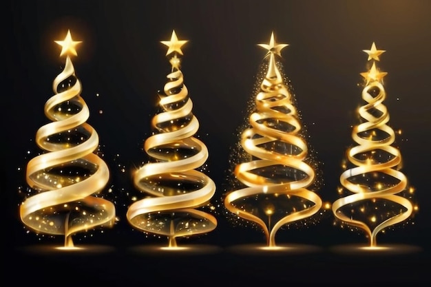 Conjunto realista de árboles de Navidad de luz en espiral aislados sobre un fondo transparente