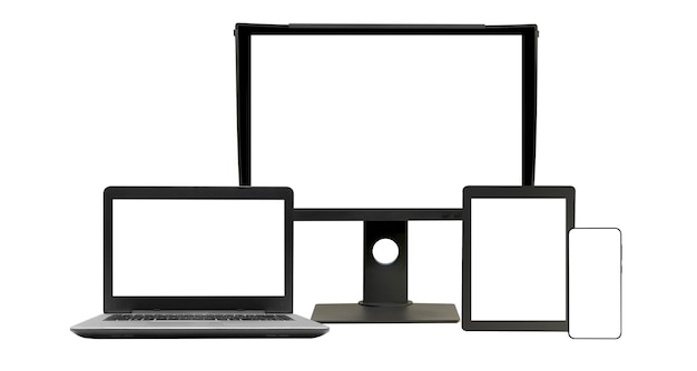 Conjunto realista de monitor portátil tableta teléfono inteligente Un monitor de computadora es un dispositivo electrónico que muestra imágenes para computadoras