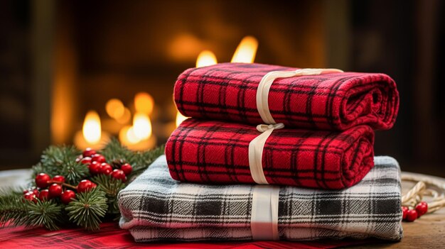 Conjunto de regalos de Navidad toalla de manta y textiles de decoración para el hogar como regalo de vacaciones para la inspiración de la cabaña de campo inglesa