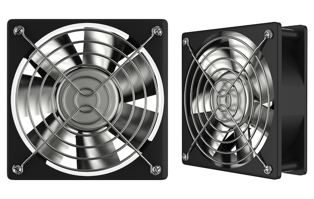 Conjunto de renderizado 3D de ventiladores aislado en blanco