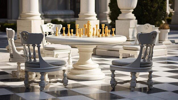 Foto conjunto requintado de xadrez e damas em mármore situado em um cenário de parque panorâmico cativante 169 instantâneo