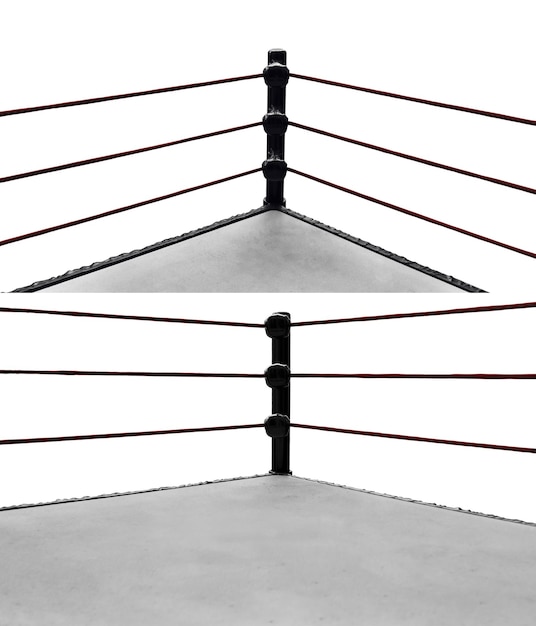 Conjunto de ring de boxeo aislado sobre fondo blanco