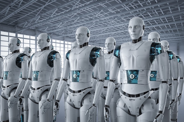 Conjunto de robot de renderizado 3D o grupo de cyborgs