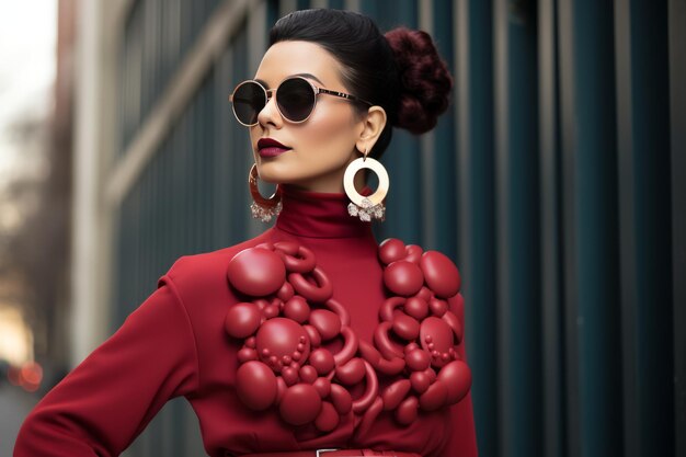 Conjunto rojo con accesorios llamativos Generative AI