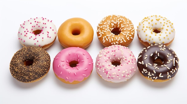 Un conjunto de rosquillas sobre un fondo blanco