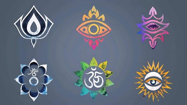 Un conjunto de seis símbolos espirituales coloridos