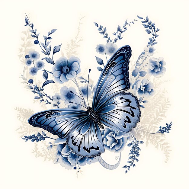Conjunto de sello de Delphinium con diseños de tatuajes de camiseta de pluma de pavo real de color azul monocromático