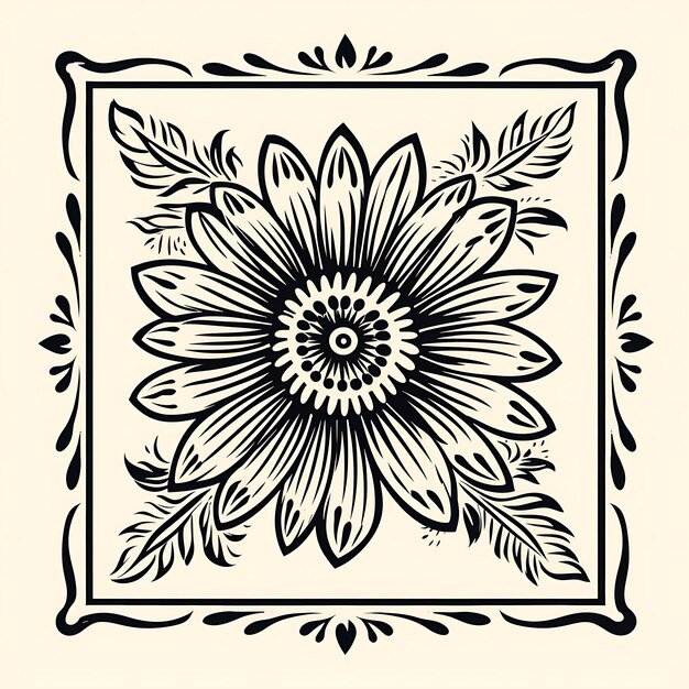 Conjunto de sello de gerbera con color crema monocromo Art Nouveau Inspir Clipart camiseta diseños de tatuajes