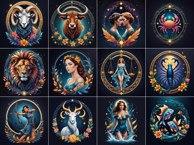 Foto conjunto de signos del zodiaco ia generativa