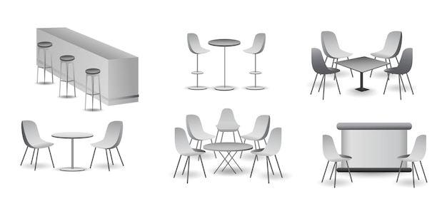 conjunto de silla y mesa de exhibición comercial realista o quiosco de exhibición en blanco blanco o stand cor