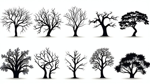 conjunto de silueta negra ilustración de árbol