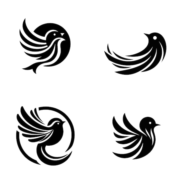 Conjunto de siluetas de logotipo de pájaros minimalistas sobre fondo blanco