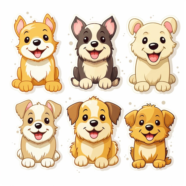 Foto conjunto de simpáticos perros de dibujos animados stricker ilustración vectorial aislada sobre fondo blanco