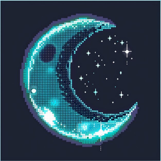 Conjunto de Simple Moon 8 Bit Pixel con cráteres y estrellas y media luna juego activo camiseta concepto de arte