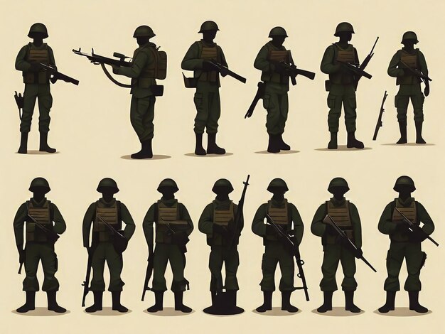 Un conjunto de soldados de silueta negra