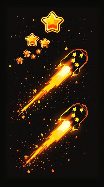 Conjunto de Sparkling Starfruit 8 Bit Pixel con estrellas fugaz y Come Game Asset Tshirt Concept Art