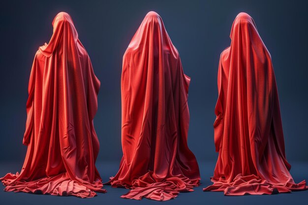 Foto conjunto de superhéroes de cortina roja capa roja 3d modernos realistas