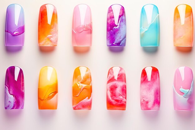 Conjunto de superposiciones de uñas multicolores Manicure
