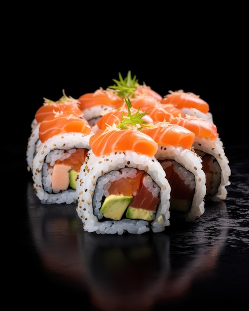 Conjunto de sushi en fondo negro