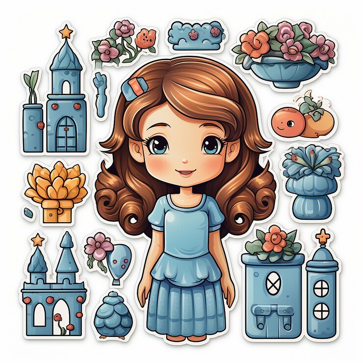 Foto conjunto de tarjetas adhesivas de la princesa de dibujos animados