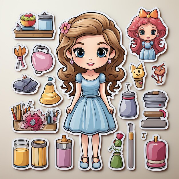 Conjunto de tarjetas adhesivas de la princesa de dibujos animados