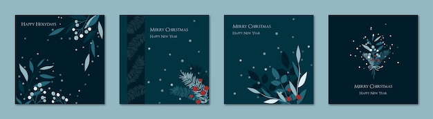 Conjunto de tarjetas de felicitación Vector de Feliz Navidad y Feliz Año Nuevo