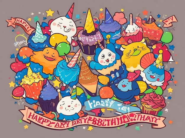 Conjunto de tarjetas de feliz cumpleaños Ilustración vectorial