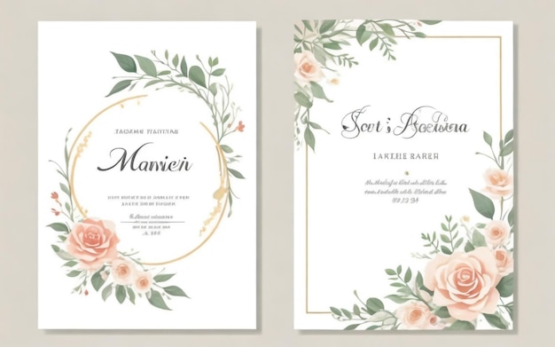 Foto conjunto de tarjetas con hojas de rosa de flor concepto de adorno de boda póstar de invitación floral
