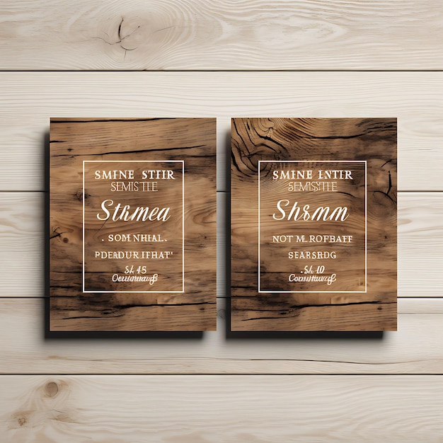 Foto un conjunto de tarjetas de invitación de boda de grano de madera rústica de forma cuadrada textura 2d arte plano acuarela tipografía