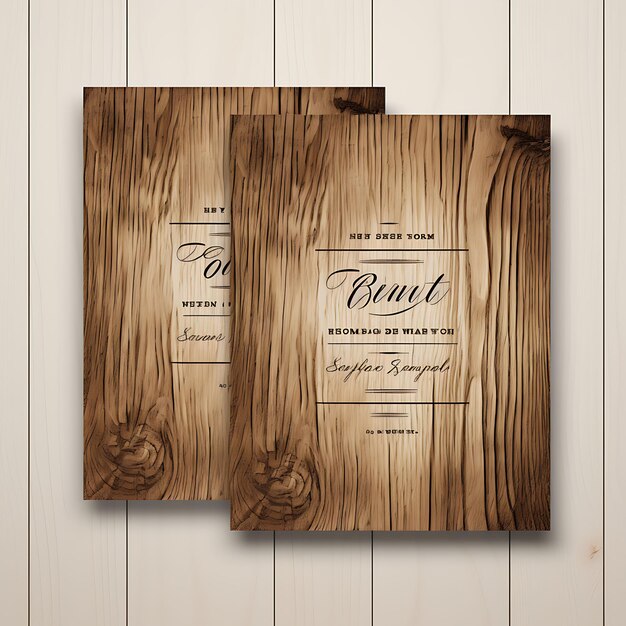 Un conjunto de tarjetas de invitación de boda de grano de madera rústica de forma cuadrada textura 2D arte plano acuarela tipografía