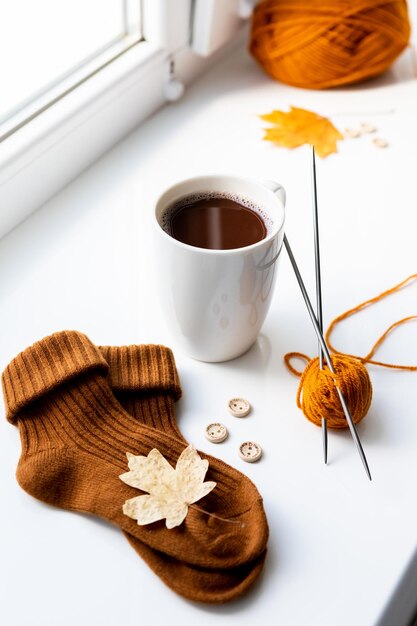 Conjunto para tejer calcetines para niños hilos de naranja agujas de tejer botones centímetros